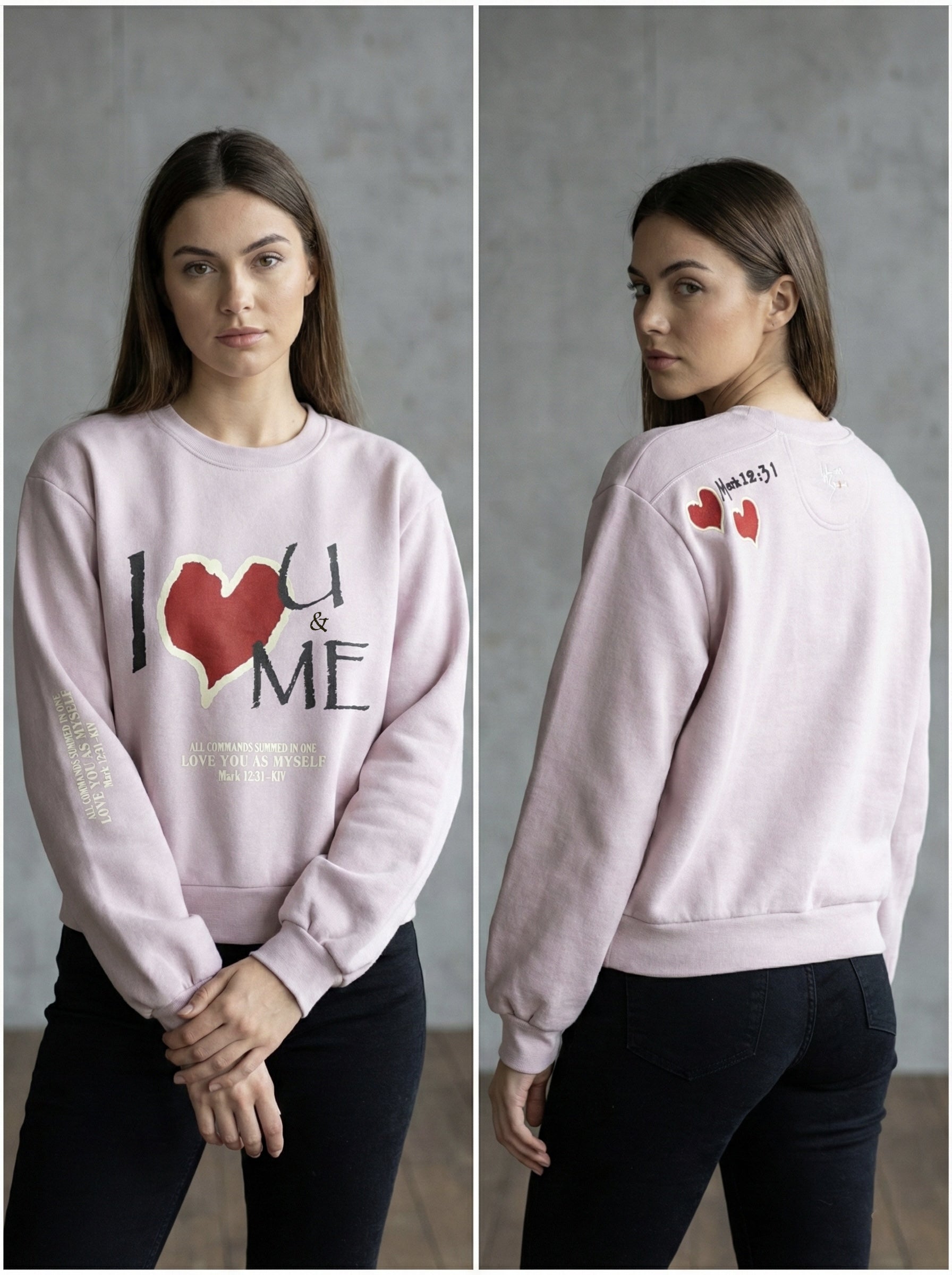 "I Love U - I Love Me" Boxy Blush Crewneck Women Sweatshirt