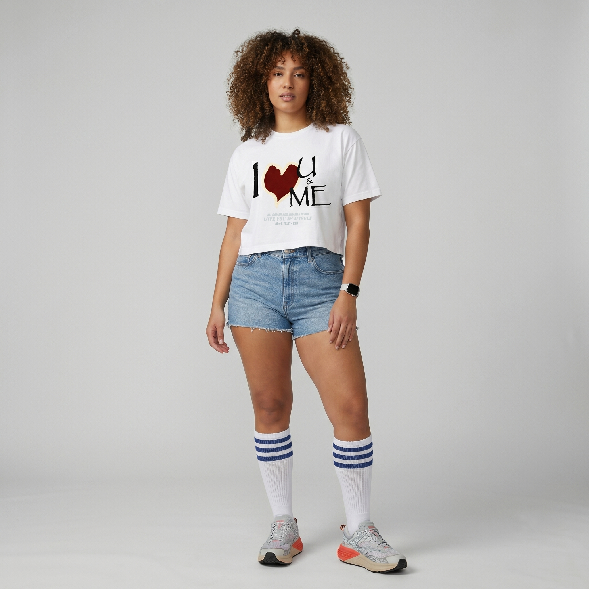 Mark 12:31 "I Love U & Me" Boxy Crop Tee