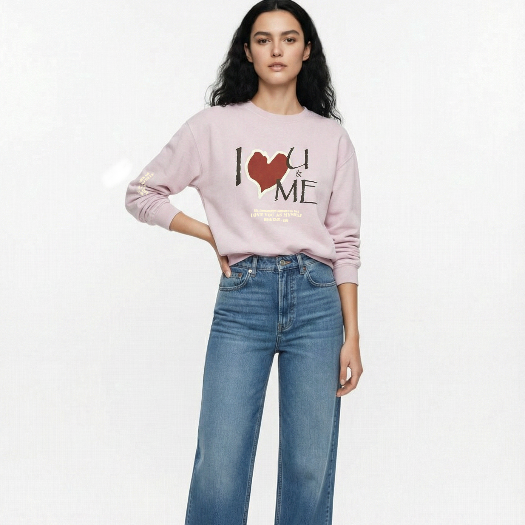 "I Love U & Me" Boxy Blush Crewneck Women Sweatshirt